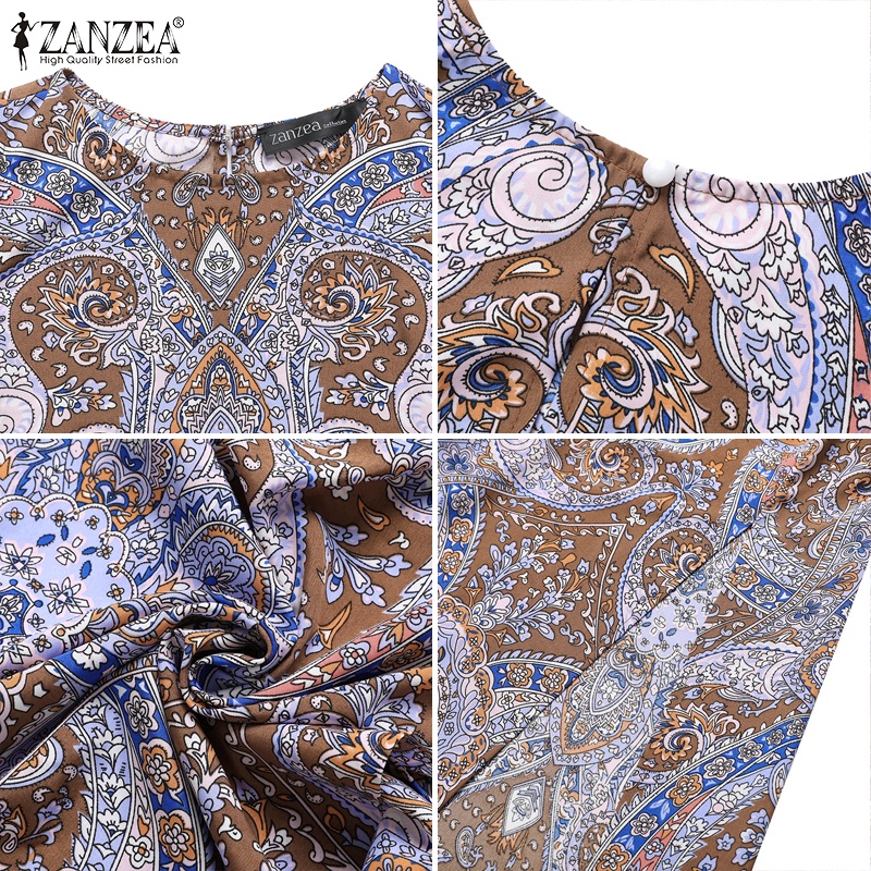 Đầm maxi ZANZEA dáng chữ A sát nách cổ tròn xẻ tà thời trang cho nữ