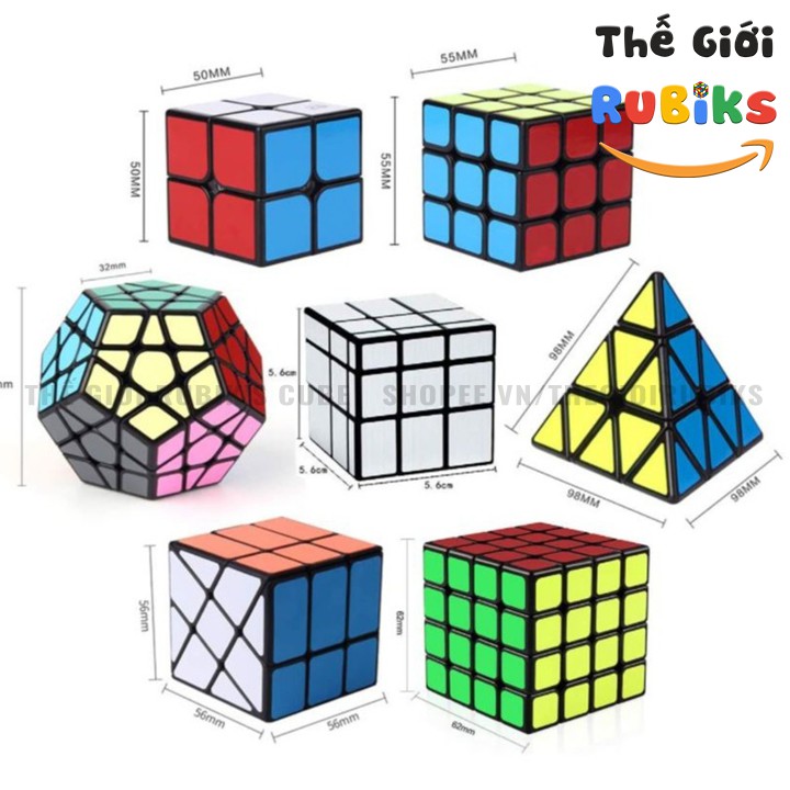 Hot Combo 7 Khối Rubik Sticker Viền Đen Qiyi 2x2 3x3 4x4 Pyraminx Megaminx Windmill Gương Bac 3x3