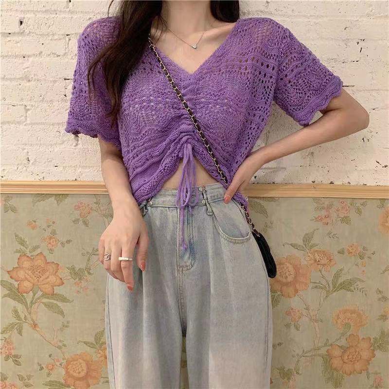 Áo len đan dây rút tay lỡ