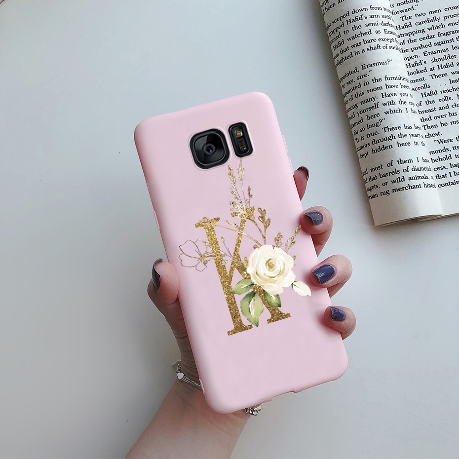 Samsung Galaxy S7 G930F Phone Case Black Matte Cute Flower Letters Silicone Soft Cover Shockproof Casing Cases