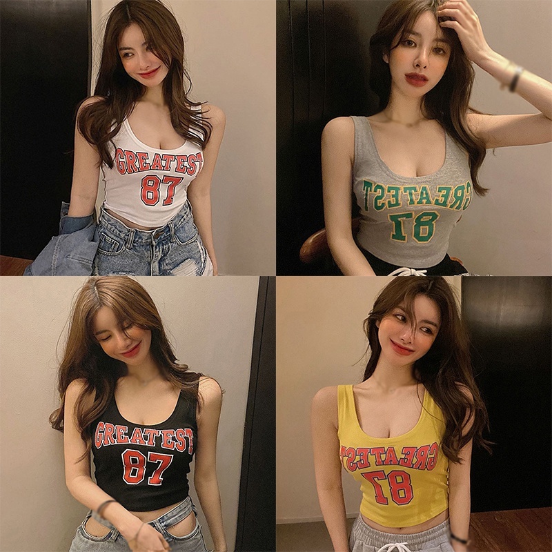 Áo Croptop Sát Nách Cổ Chữ U In Chữ Phong Cách Thể Thao Thời Trang Cho Nữ