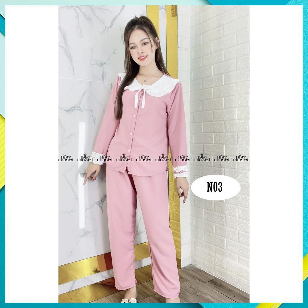 Đồ ngủ pijama lụa viền bèo, set bộ tiểu thư mặc nhà siêu đẹp N03 - 1997Closet đồ bận đi ngủ