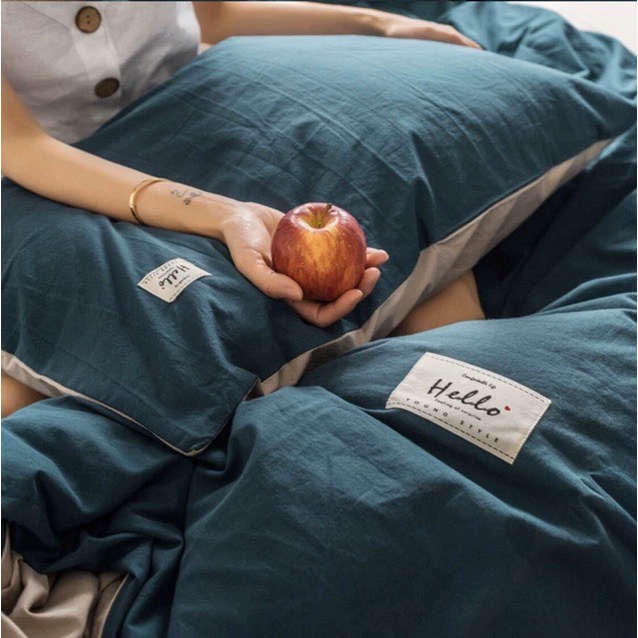 BỘ CHĂN GA GỐI COTTON TICI CAO CẤP ( CHĂN ĐÃ TRẦN BÔNG) MÀU XANH LÁ BE - ĐỦ KÍCH THƯỚC