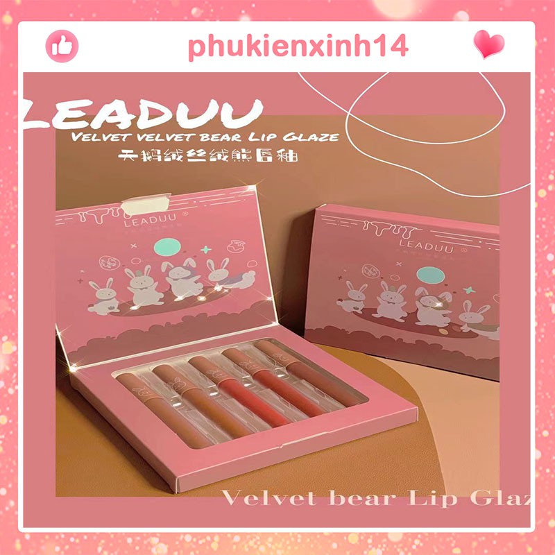 Set 5 son kem lì Leaduu Thỏ- Set 5 Cây Son Nhung Kem lì- Set Son Mềm Mịn Đẹp Hken Set 3 Son Herorang