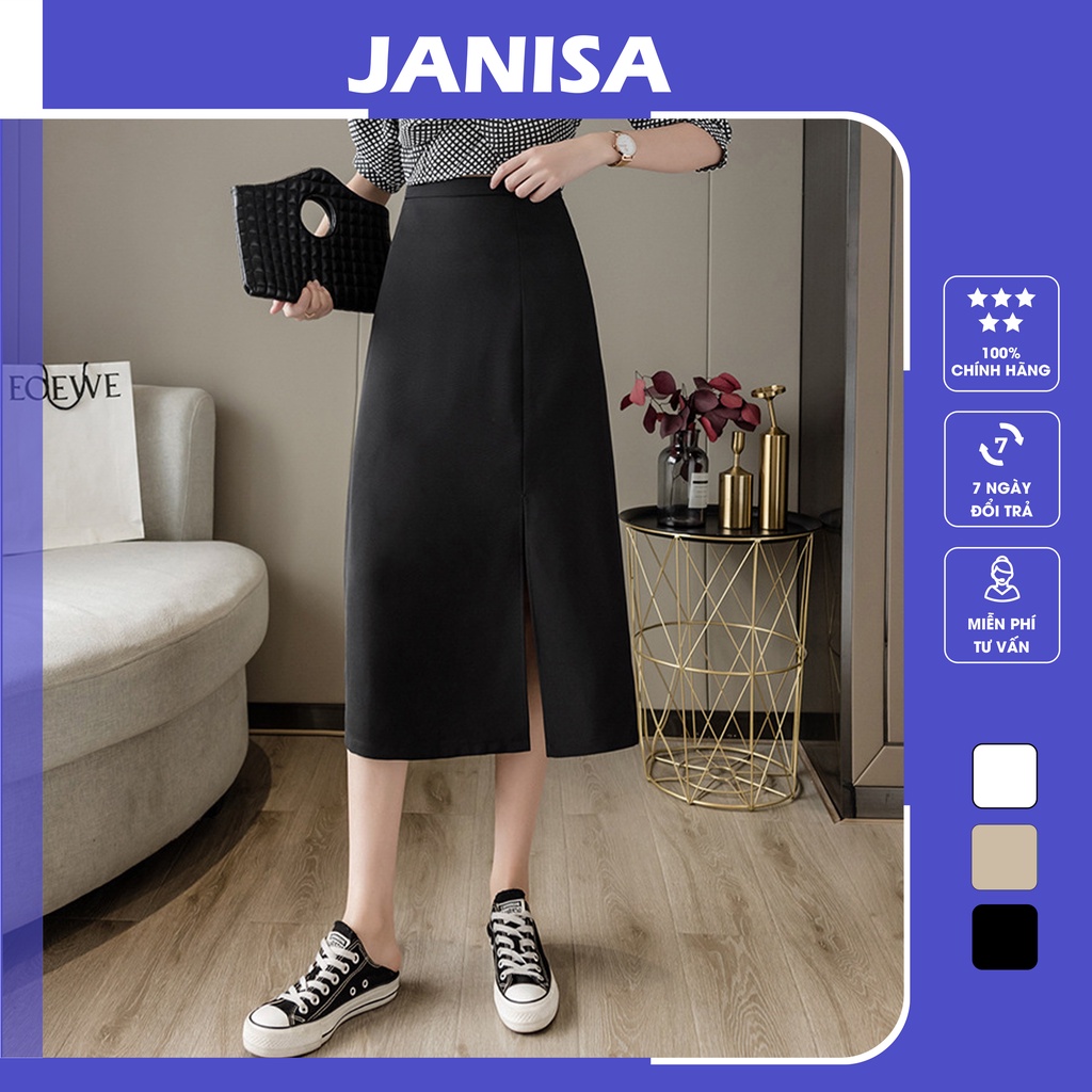 Chân váy chữ A xẻ tà dài qua gối công sở midi JANISA CV12