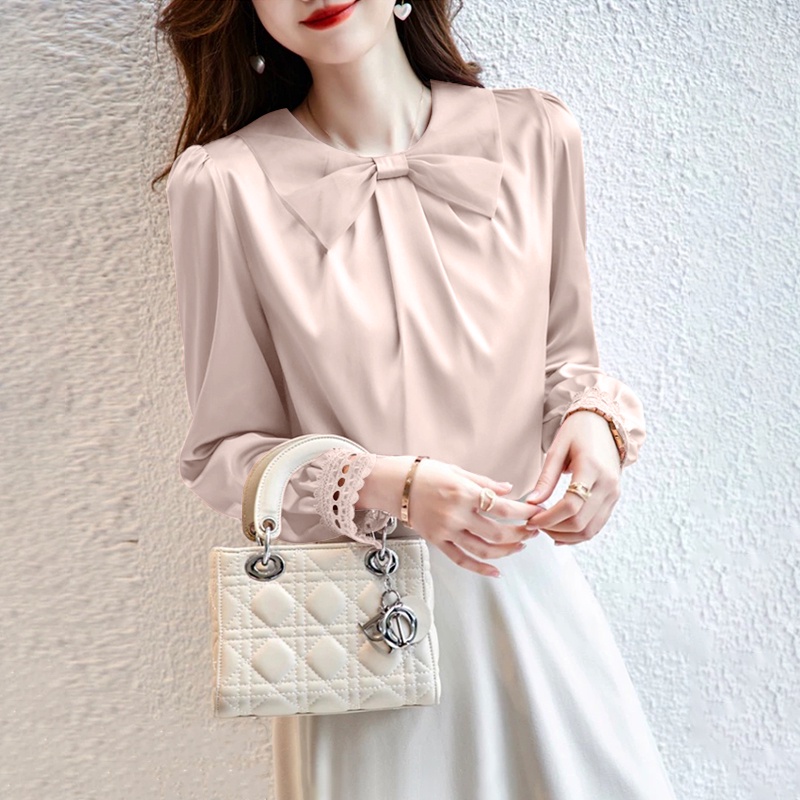 Áo ZANZEA tay phồng cổ tròn chất liệu satin phong cách Hàn Quốc thanh lịch dành cho nữ