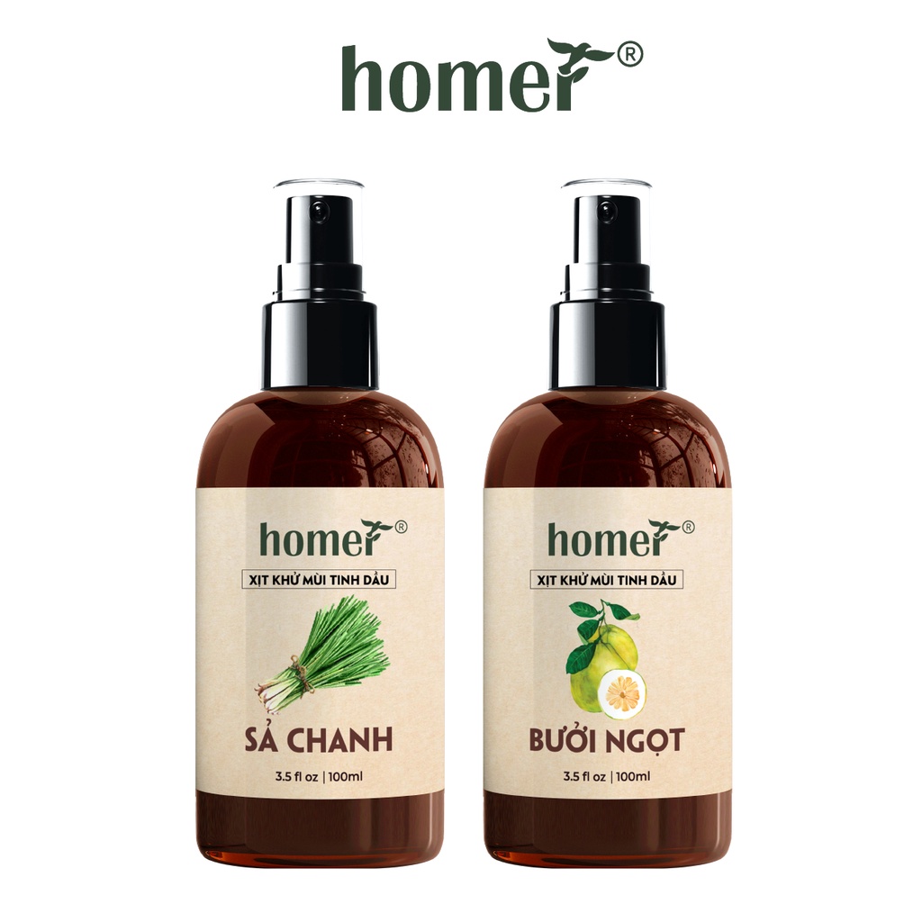 Combo 2 xịt khử mùi thơm phòng Sả Chanh + Bưởi Ngọt Homer 100ml/ chai