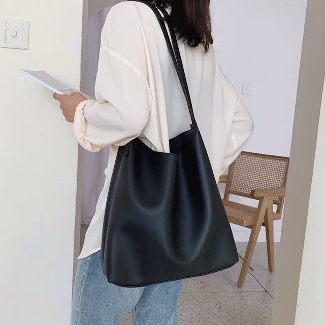 Túi tote da Ulzzang cho nữ đựng vừa A4 đeo vai đi học đi làm có tặng kèm túi nhỏ