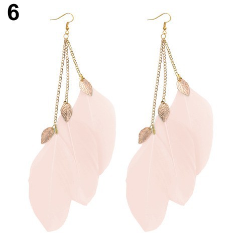 Cặp bông tai hợp kim dáng dài phối lông vũ đầy cá tính