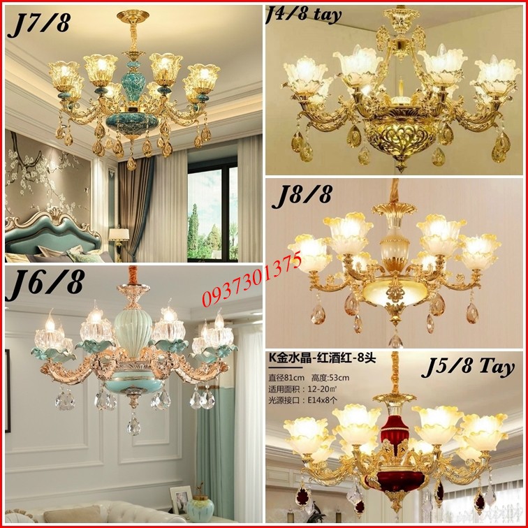 Đèn Chùm 8 Tay Hợp Kim Và Pha Lê Cao Cấp ,Phù Hợp Cho trang Trí Phòng Khách,Sảnh Nhà Hàng Khách Sạn-Có kèm Bóng Đèn Led