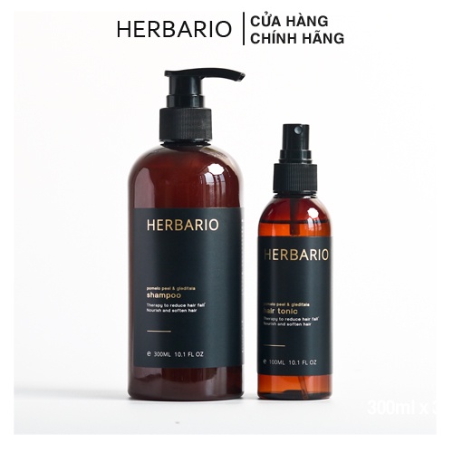 Combo mọc tóc nhanh dầu gội Herbario 300ml kèm Nước xịt dưỡng vỏ bưởi và bồ kết Herbario 100ml
