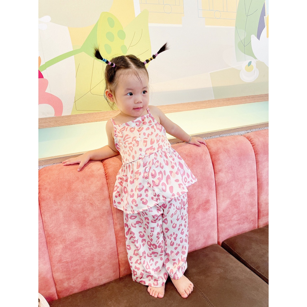 Pijama cho bé gái hapykids, chất liệu lụa ngọc trai cao cấp không nhăn B22.20
