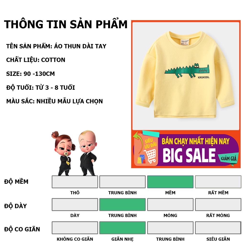 Áo thun cho bé trai WELLKIDS áo thu đông cho bé trai cotton hàng xuất Âu Mỹ
