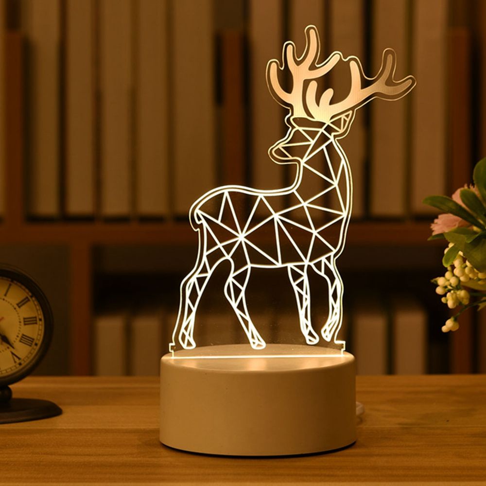 Đèn ngủ để bàn hình ông già Noel tuần lộc 3D bằng acrylic kèm phụ kiện