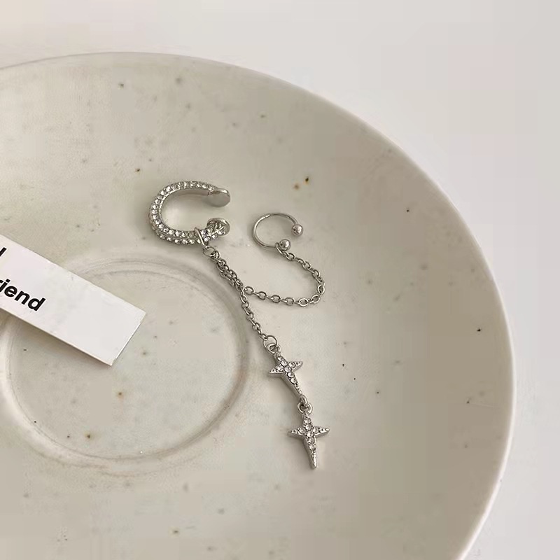 Khuyên Tai Dạng Kẹp Hình Ngôi Sao Đính Đá Lấp Lánh Thời Trang Cho Nữ