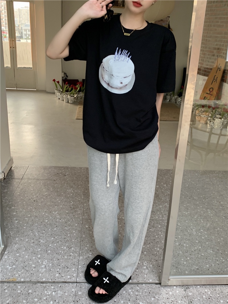 Áo Thun Cộc Tay In Hình Bánh Kem Cổ Điển Mùa Hè 53840