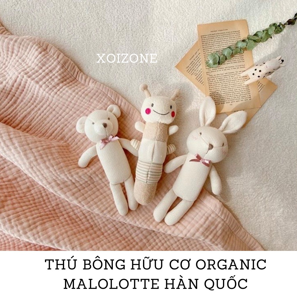 Thú bông hữu cơ organic Dot to dot - Malolotte Hàn Quốc (có lục lạc)