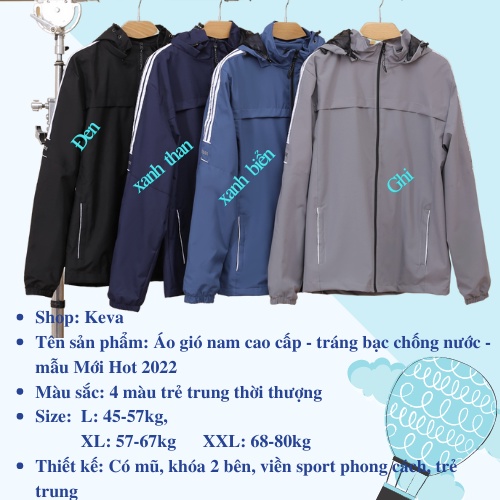 Áo Khoác Nam Cao Cấp Đẹp Hot Nhất 2022, Áo Gió Nam Đẹp Dáng Thể Thao Vải Tráng Bạc Chống Nước, Keva