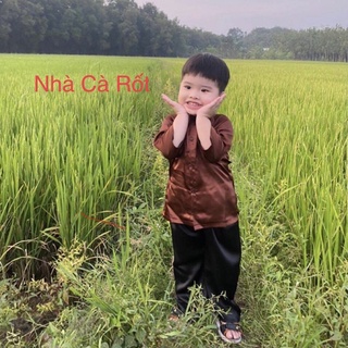 Set bà ba nâu lụa hàng may thiết kế cho bé