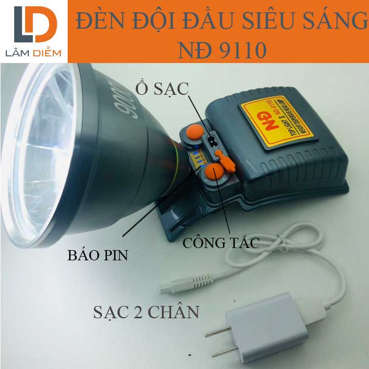 ĐÈN PIN ĐỘI ĐẦU SIÊU SÁNG PIN LITHIUM CÔNG SUẤT LỚN 9110 - 9950