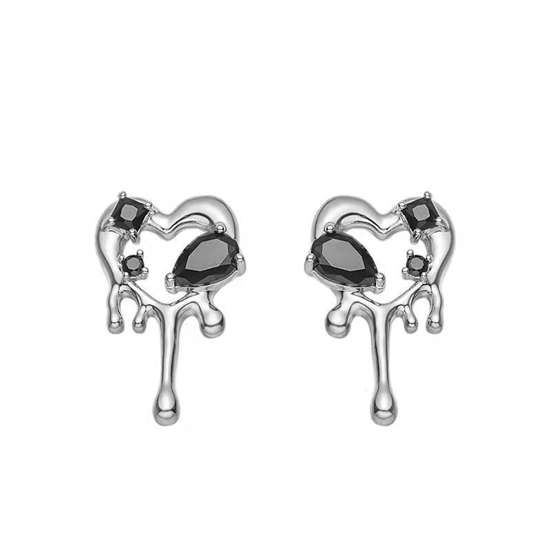 Bông Tai Xỏ Lỗ Hình Trái Tim Bằng Kim Loại Màu Đen Phong Cách Hip Hop Cổ Điển Dành Cho Cô Dâu/Tiệc Cưới