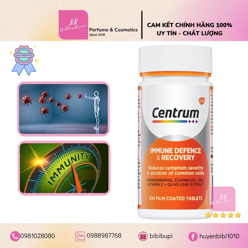 Viên Uống Hỗ Trợ Tăng Cường Miễn Dịch Centrum Immune Defence 100 viên của Úc