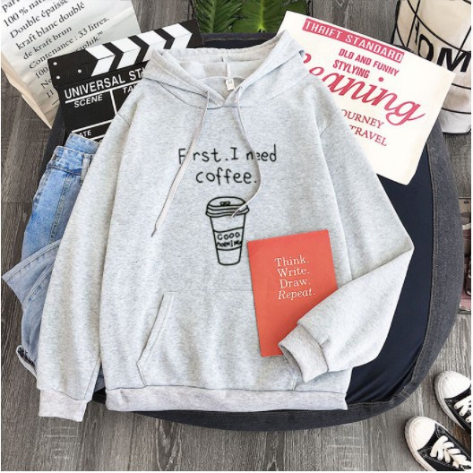 Jbmstore58 Áo Khoác Hoodie Cặp Đôi Chất Liệu Lông Cừu Cao Cấp Thời Trang Cặp Đôi In Chữ First I Need Coffee Hodie
