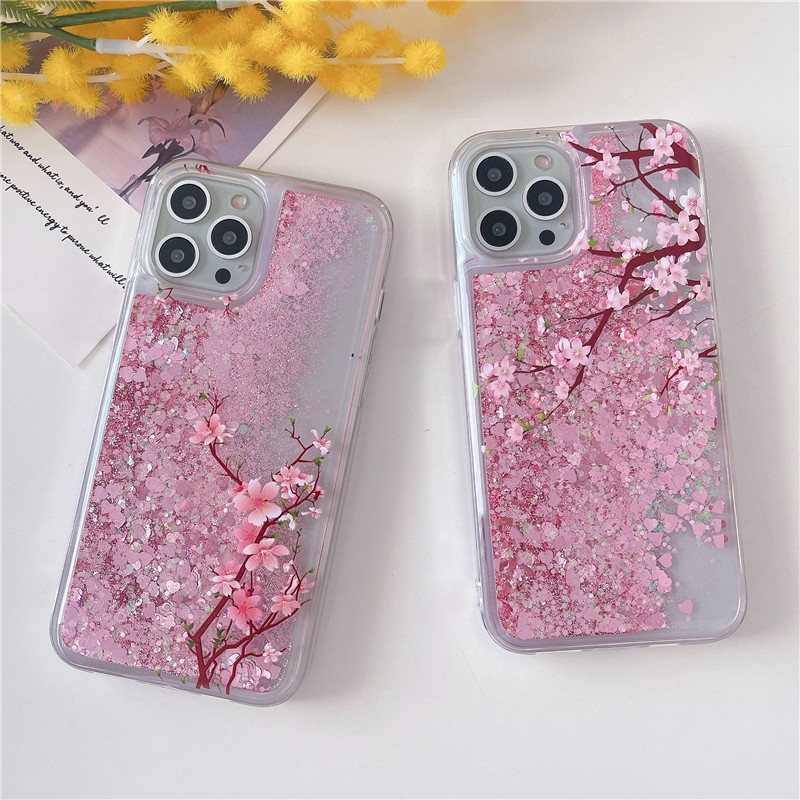 Ốp Điện Thoại Dẻo Trong Suốt Họa Tiết Hoa Đào Xinh Xắn Cho iPhone 13 Pro MAX 12 11 Pro MAX XS MAX XR X 7+8 Plus