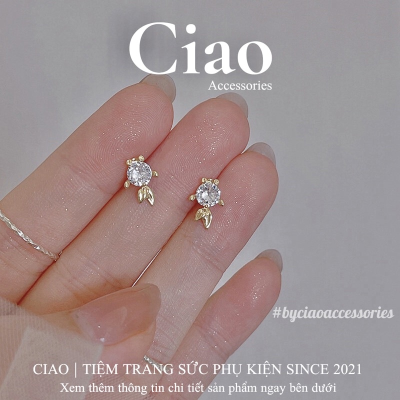 [HOẢ TỐC 1h] Khuyên tai/ Bông tai mạ bạc S925 thiết kế hoạ tiết đính đá Goldfish Tiny Ciao