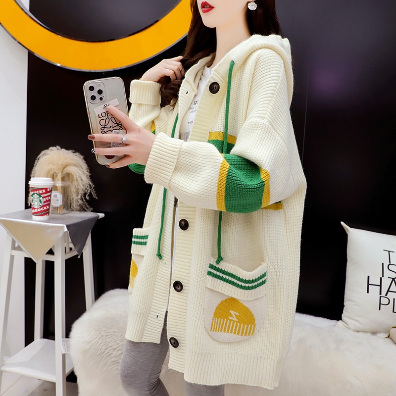 Áo Khoác cardigan Có Mũ Trùm Dày Dặn Dáng Rộng Thời Trang Thu Đông 2022 Mới
