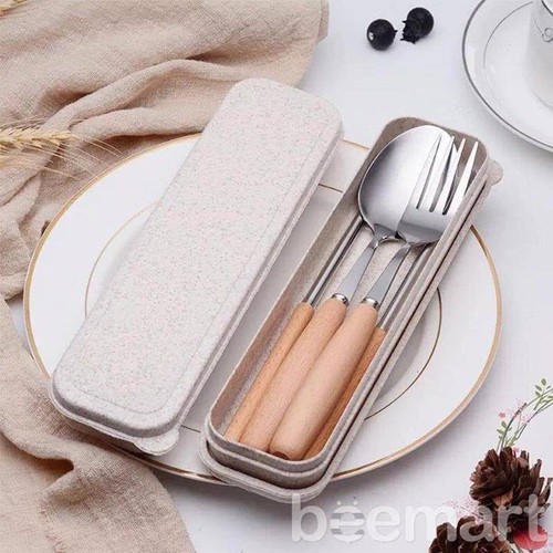 [XẢ KHO+FREE SHIP] Bộ thìa đũa-muỗng đũa inox có hộp đựng bằng nhựa lúa mạch bảo vệ môi trường