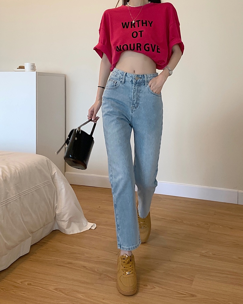 Quần Denim Ống Suông Lưng Cao Thêu Hình Nấm Phong Cách Mới Mùa Hè 52328