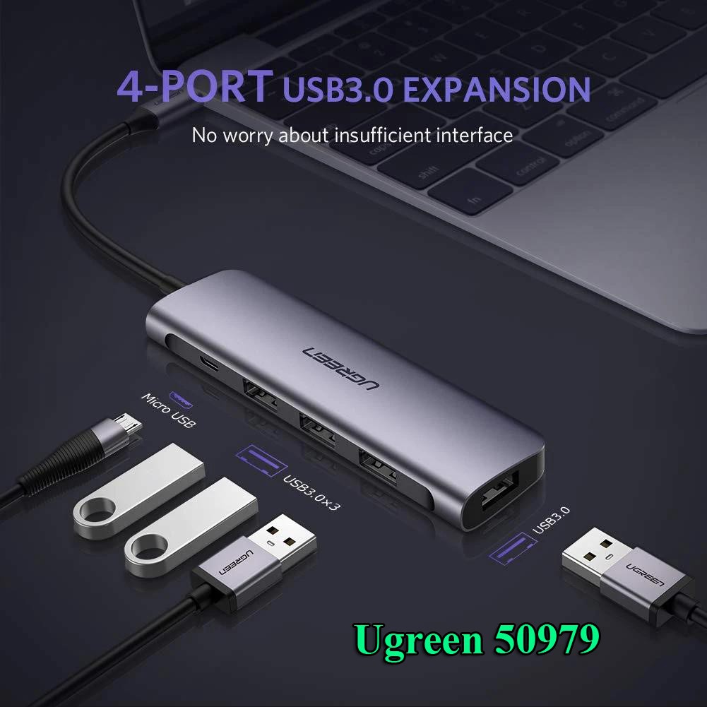 [Mã ELMS5 giảm 7% đơn 300K] Hub USB Type C to 4 Port USB 3.0 Cao Cấp Ugreen 50979 (Cổng Micro USB trợ nguồn) chính Hãng