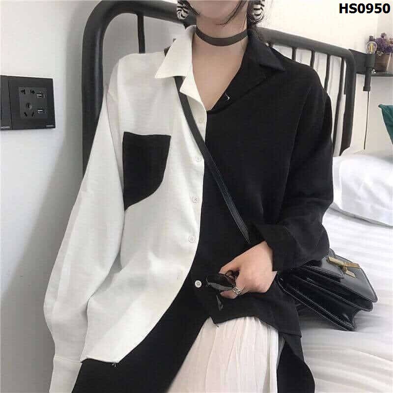 Sơ mi phối đen trắng cá tính HSU0519