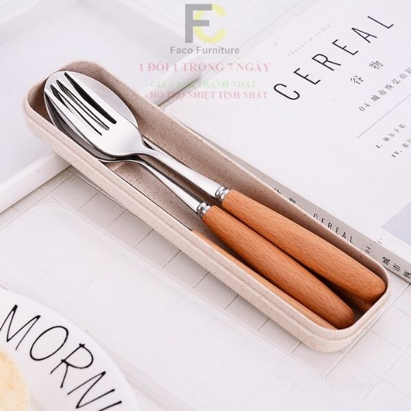 Bộ Đũa, Thìa, Dĩa Inox Cán Gỗ Tặng Kèm Hộp Đựng Lúa Mạch Cao Cấp an toàn với sức khỏe và môi trường