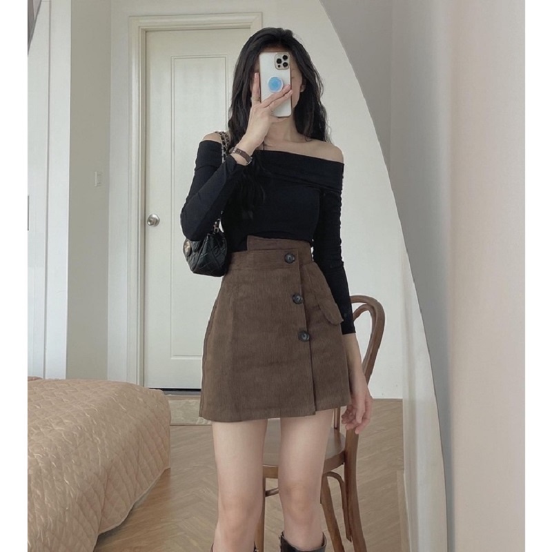 Áo len thun tăm trễ vai dài tay ngang ulzzang gợi cảm đủ màu giá xưởng - Blue Clothes