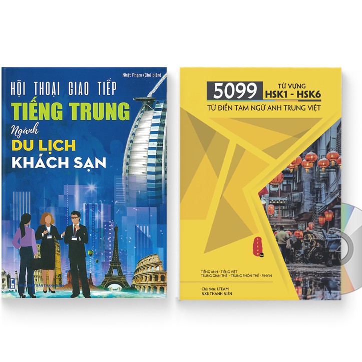 Sách - Combo: Hội Thoại Giao Tiếp Tiếng Trung Ngành Du Lịch Khách Sạn + 5099 từ vựng HSK1 – HSK6 + DVD quà tặng