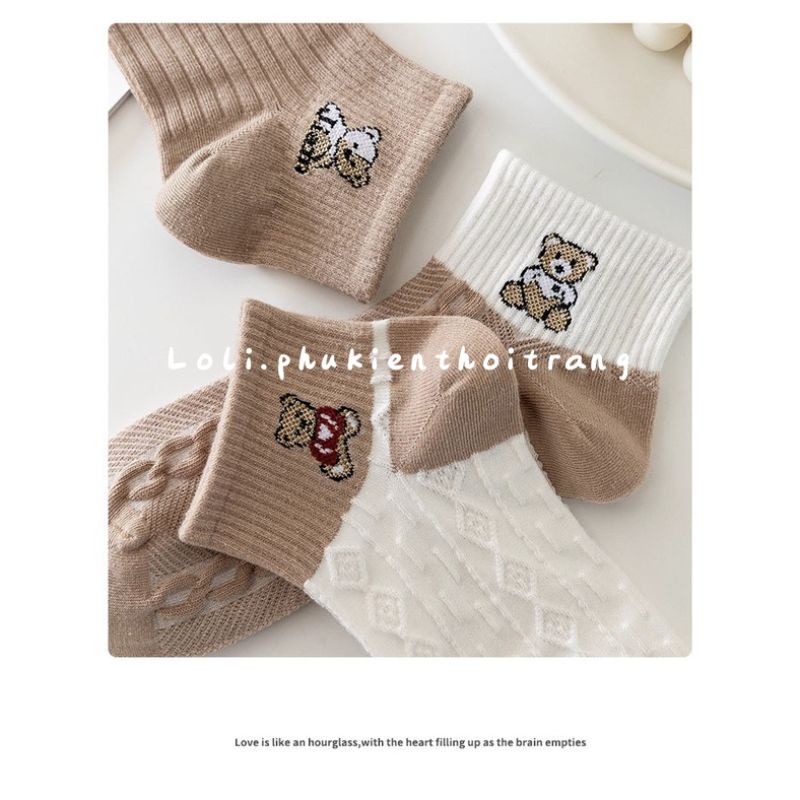 Vớ Cotton Cổ Ngắn In Họa Tiết Gấu Dễ Thương
