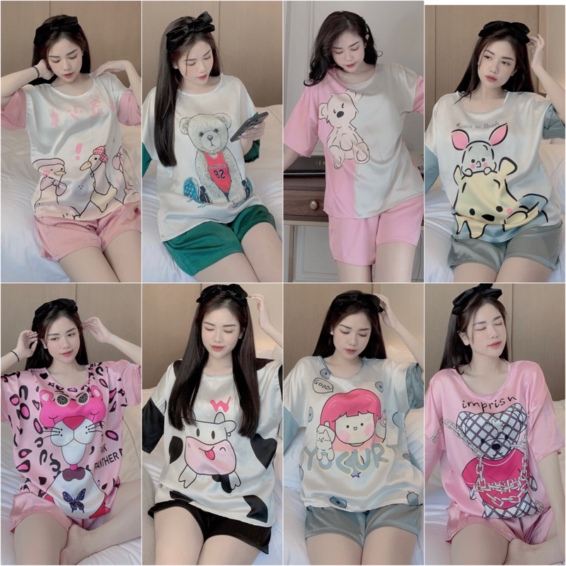 Bộ Lụa Ngủ Quần Sooc 🌸 Họa tiết Hoạt Hình Cute Siêu Xinh 🌸Chất Liệu Vải Satin | BigBuy360 - bigbuy360.vn