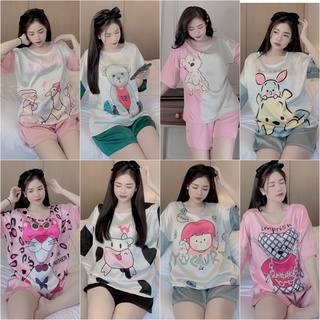 Bộ Lụa Ngủ Quần Sooc 🌸 Họa tiết Hoạt Hình Cute Siêu Xinh 🌸Chất Liệu Vải Satin