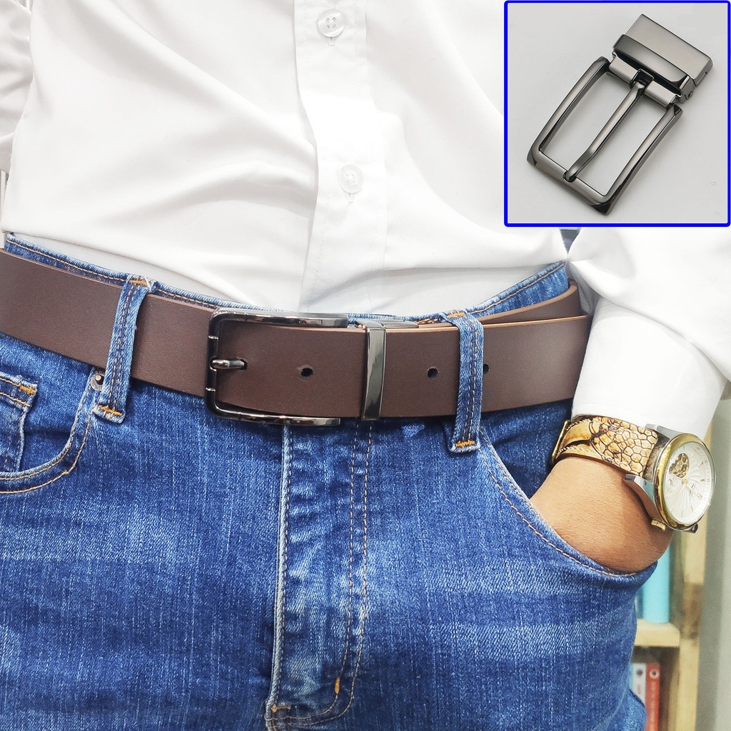 Thắt lưng da bò nguyên tấm màu nâu L113 cao cấp-khóa cài nhiều mặt lựa chọn