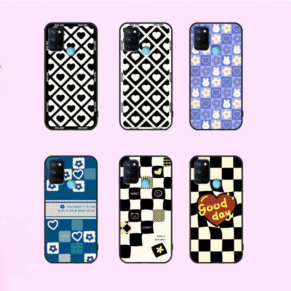 Ốp lưng Realme C17 - Realme 7i in hoạ tiết caro trái tim đen trắng, gấu bear cute đáng yêu