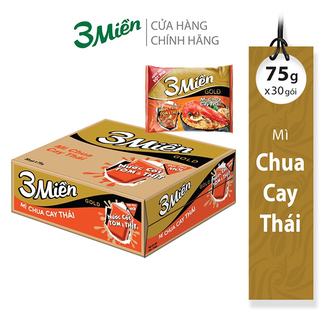 (HSD 08/2021) Mì 3 Miền Gold Chua Cay Thái 75g x 30 gói