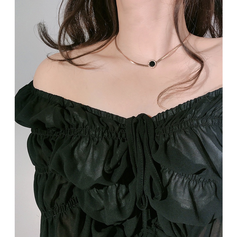 Vòng cổ MAYEBE LAVEND mặt tròn mạ vàng 18k không phai màu không gỉ dành cho nữ