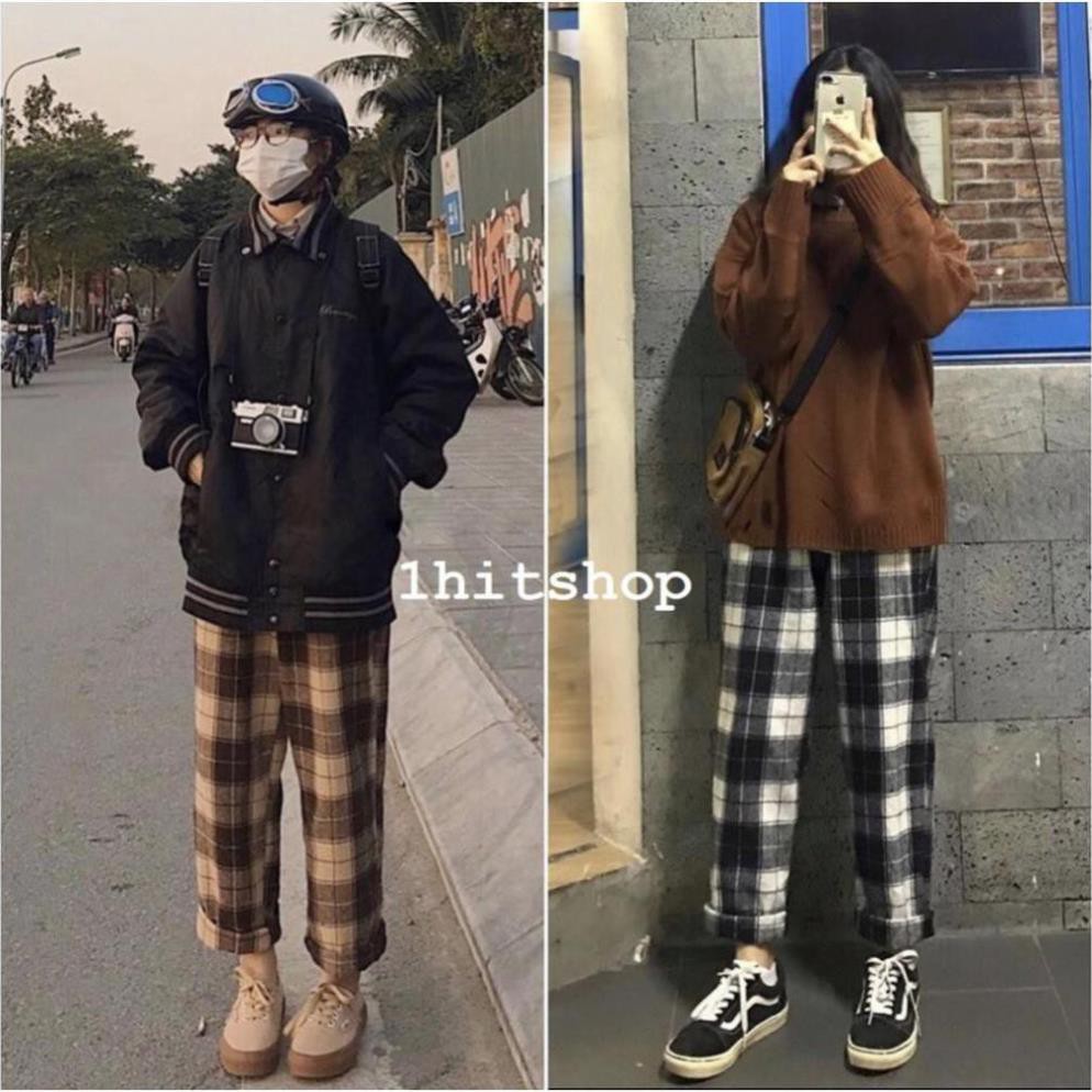 Quần CARO ỐNG SUÔNG NÂU - XÁM ĐEN - ĐEN Nam Nữ Unisex