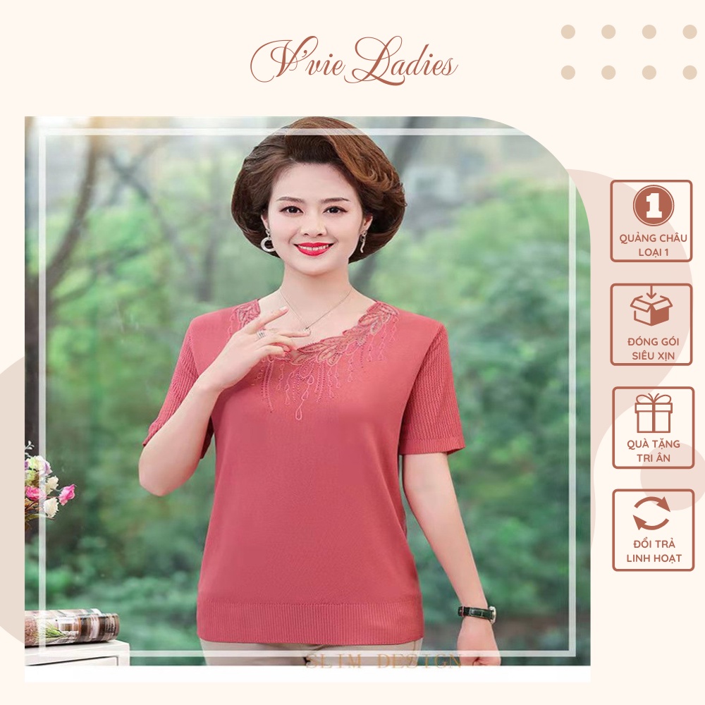 Áo kiểu đẹp nữ trung niên dệt kim Free size sang trọng lịch sự V'vie Ladies