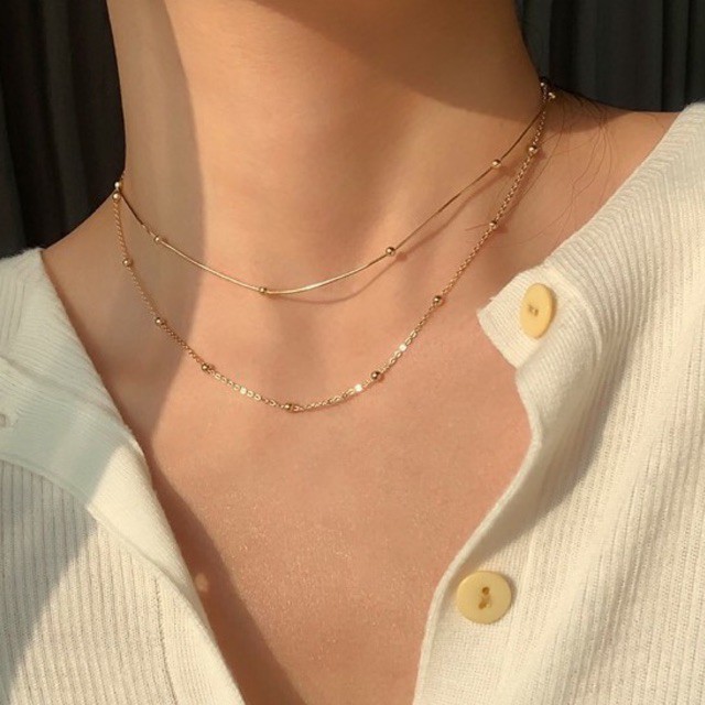 Vòng cổ bạc 925 SUMMERY chocker bi dây đôi 2 tầng dây chuyền S925