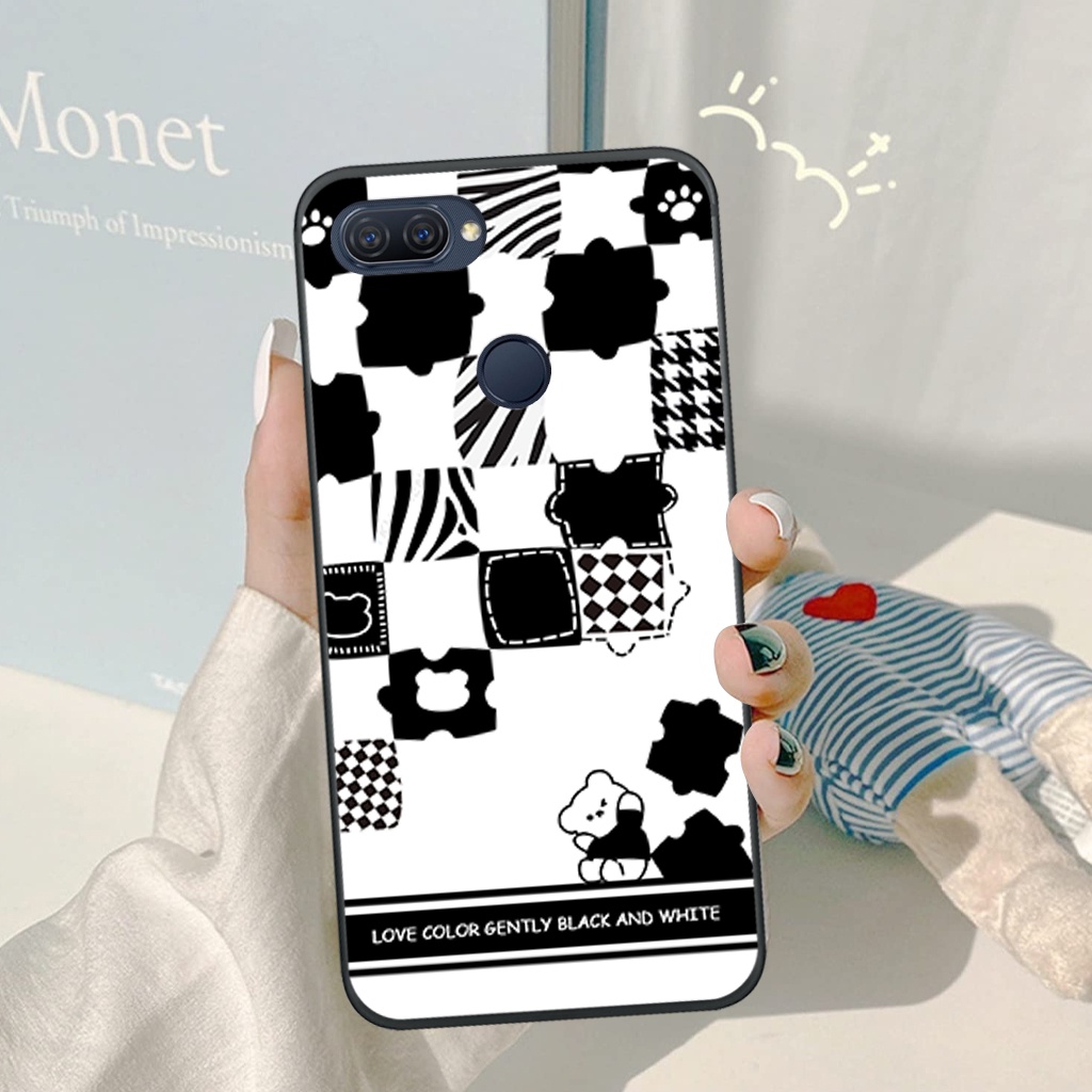 Ốp lưng Oppo A12/ A5s trái tim, hoạ tiết kẻ caro đen trắng thời trang