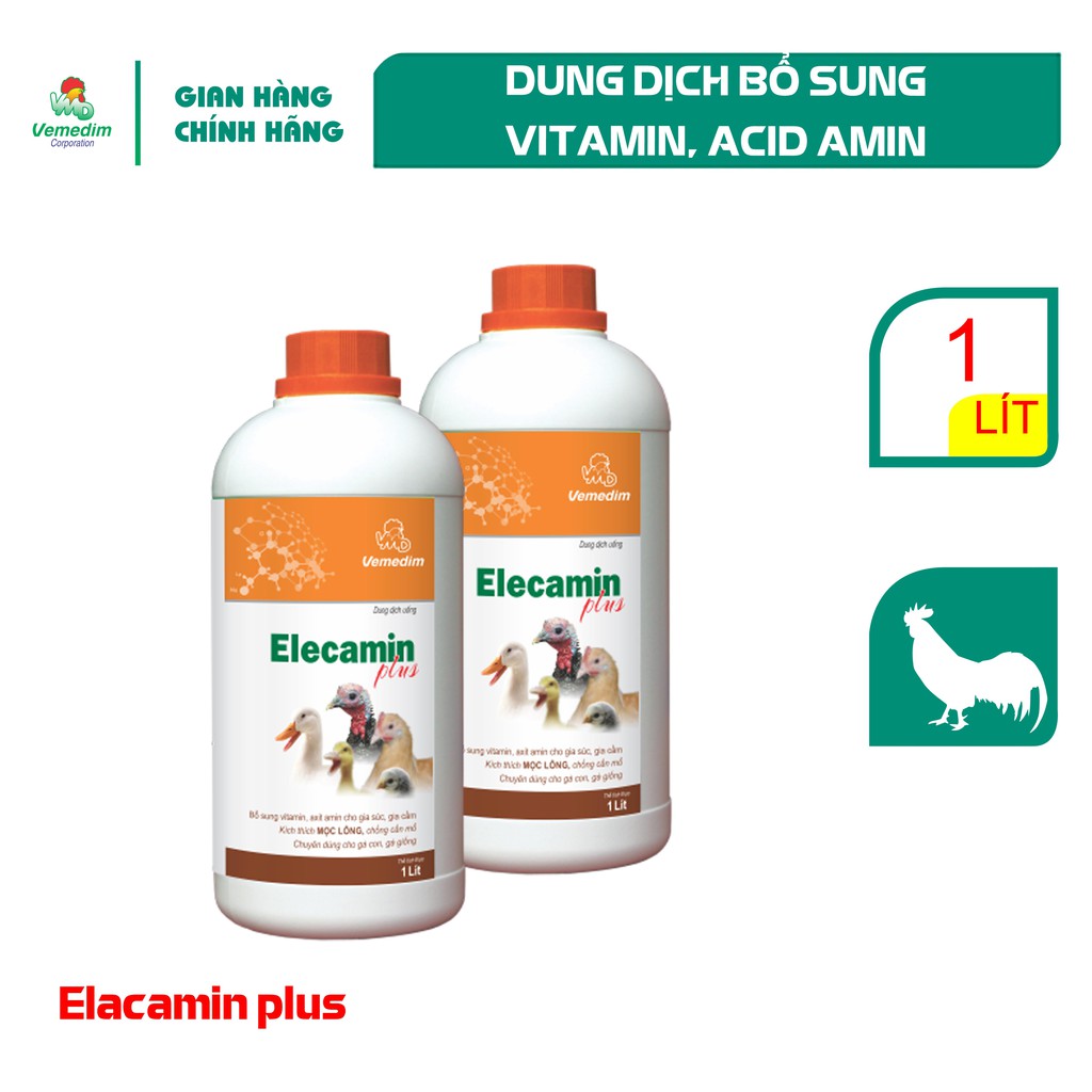 Vemedim Elecamin Plus Dung dịch bổ sung vitamin, axit amin cho gia súc, gia cầm, chai 1lit