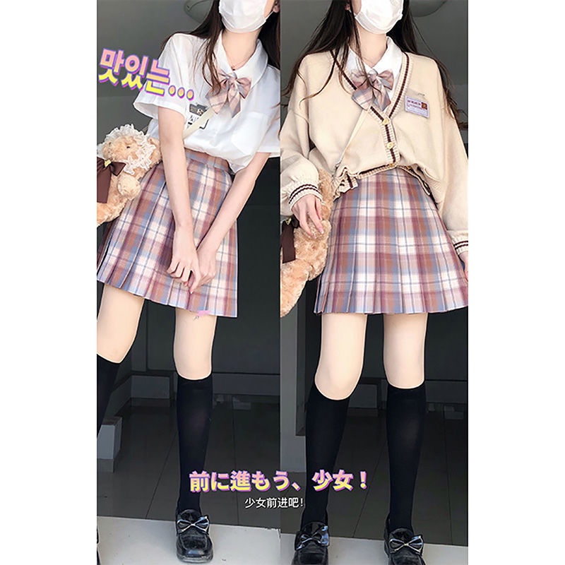 Jiashucheng Chân Váy Đồng Phục Xếp Ly Phong Cách Preppy Cho Nữ